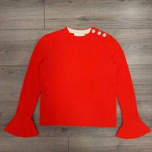 Tory Burch Orange-Red Sweater with Button Details